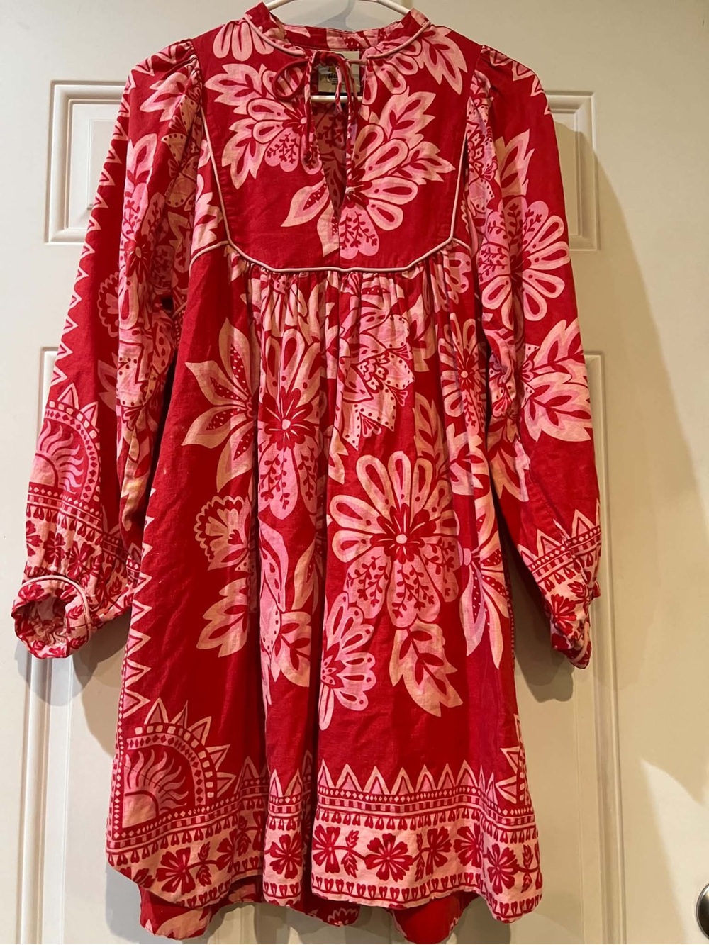 FARM Rio Boho Red and Pink Floral Long-Sleeve Size Small